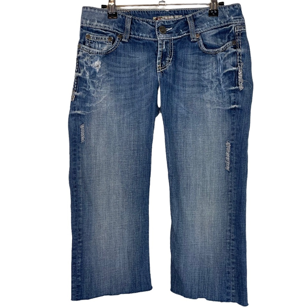 BKE Stella Super Distressed Thrashed Fringe Raw Hem Home Cut Denim Jean Shorts